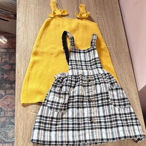 Zara Yellow Knit Jumper and  Plaid Pinafore Jumper